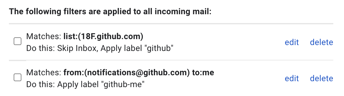 Gmail GitHub filters