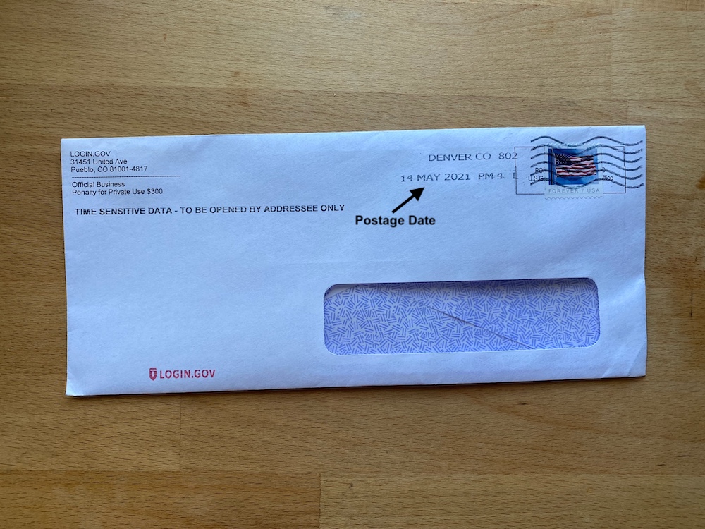 GPO envelope with arrow pointing to postmark date