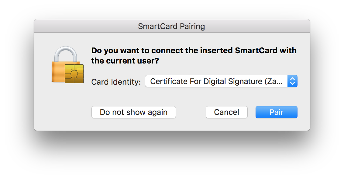 macOS SmartCard Pairing Dialog